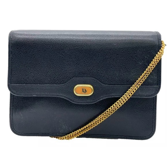 Dior Handbags - Authentic Christian Dior Leather Navy Chain Shoulder Bag